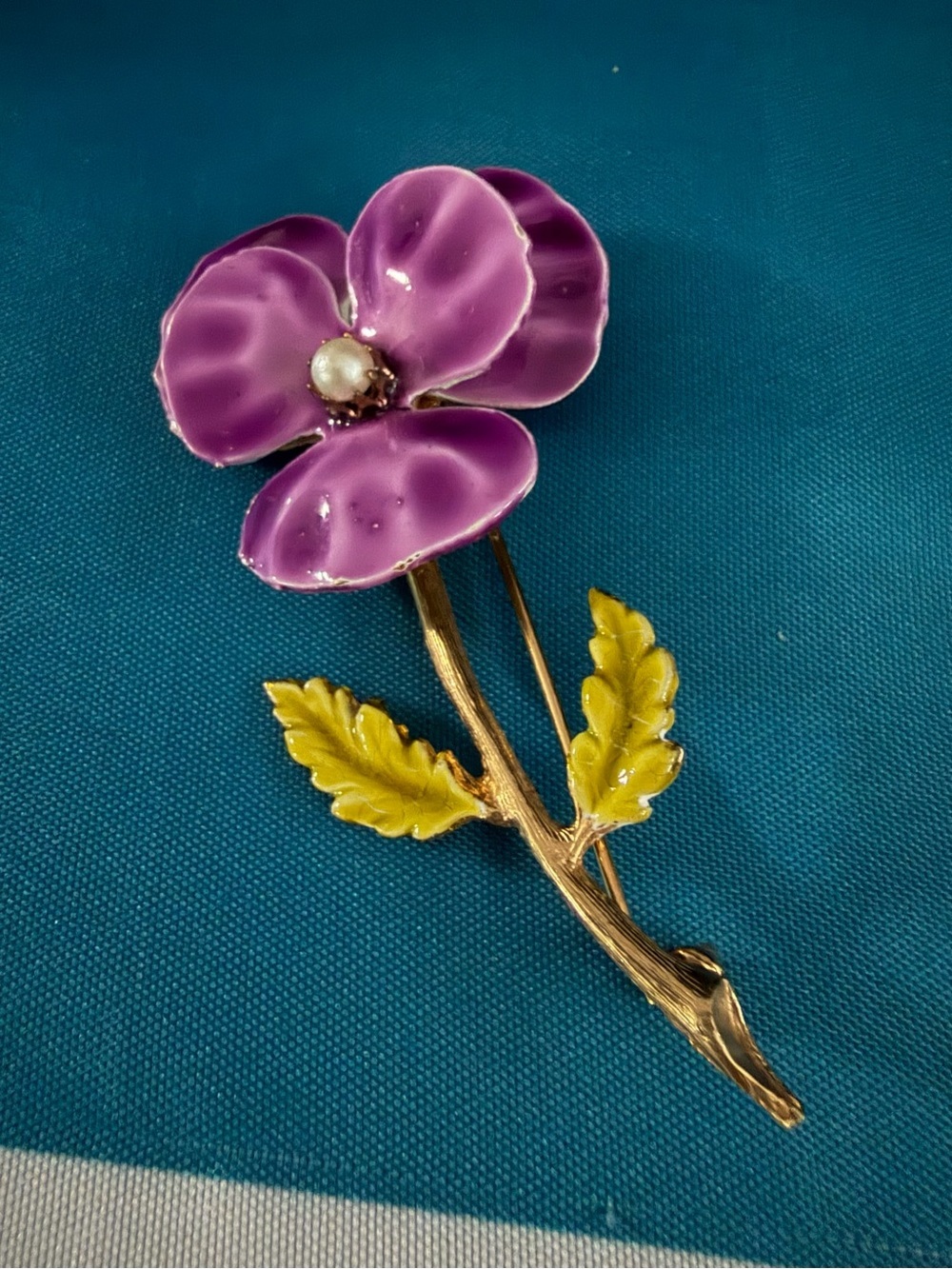 Accessocraft Purple Enamel Flower Brooch with Pearl Center